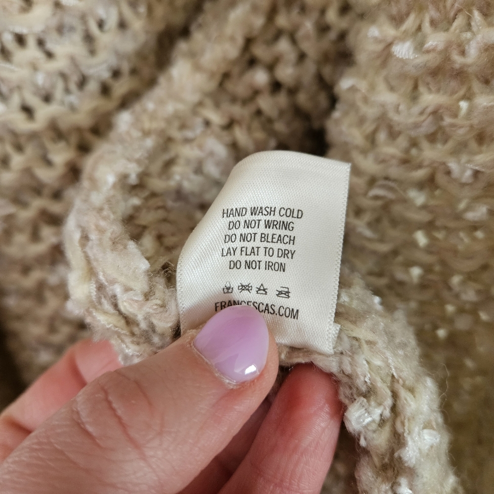 Alya Cream Oversized & Stretchy Open-Front Cardigan w/ Woven Flowers: Size LG - Picture 5 of 7